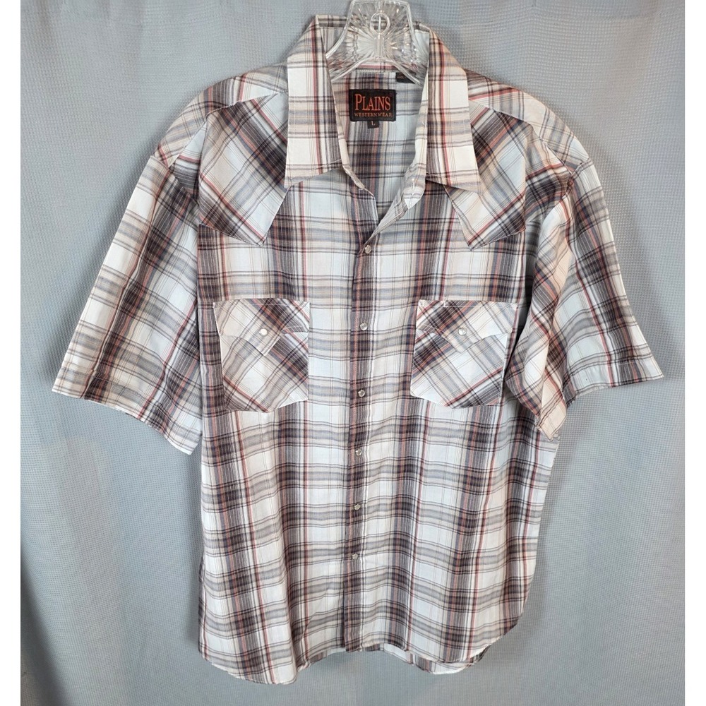 Plains Shirt Western Wear Men's Plaidβ Pearl Snap Short Sleeve Gray Sz L